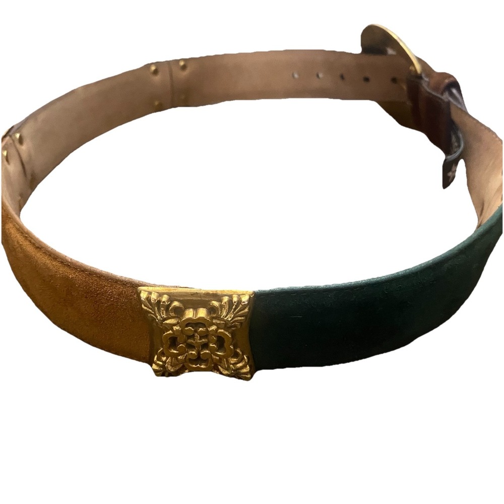 Brighton Vintage 90s Belt Colorblock Brown Green Tan Maroon Suede 33in Length